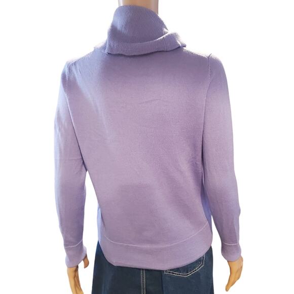 Talbots Size MP Medium Petite Light Purple 100% Merino Wool Turtleneck Sweater - Picture 4 of 9